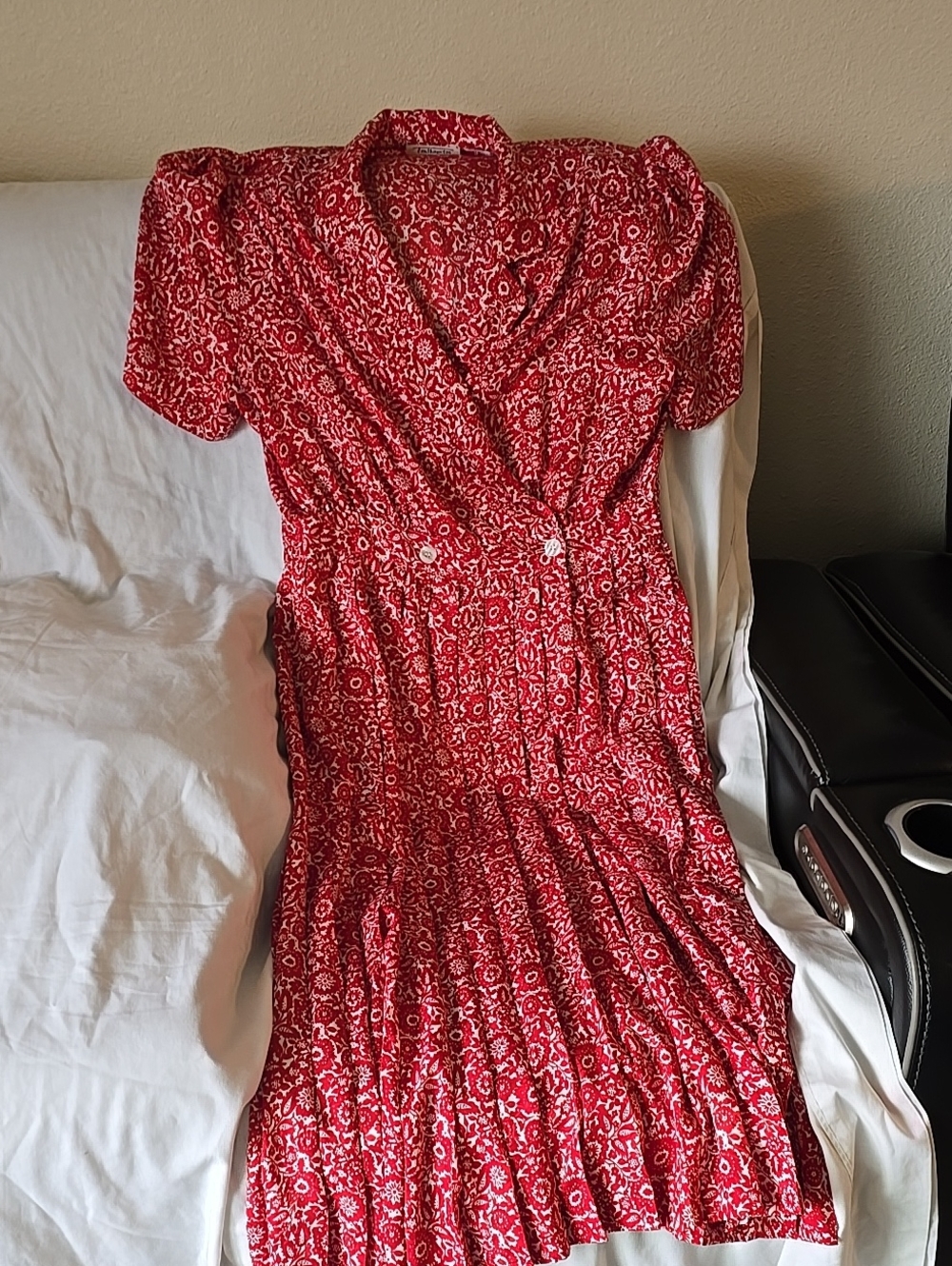 Womens 2× Red Floral Maxi Dress with Puff Sleeves - Women